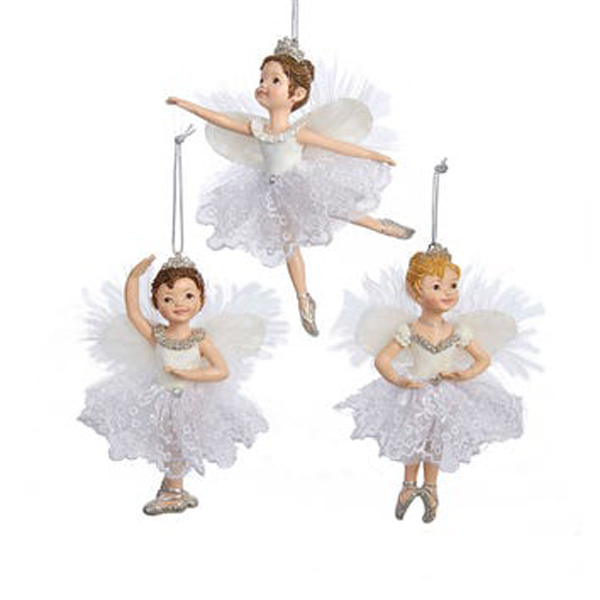 White and Silver Baby Ballerina Ornament 4.25″